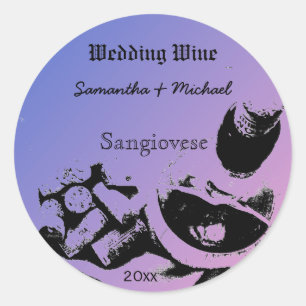 Sticker Rond Vin Bouteille Corks Croquis Mariage personnalisé V