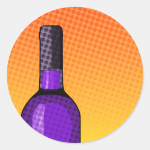 Sticker Rond vin comique demi-ton verre et bouteille