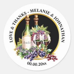 Sticker Rond Vin d'aquarelle verres bouteilles vignoble