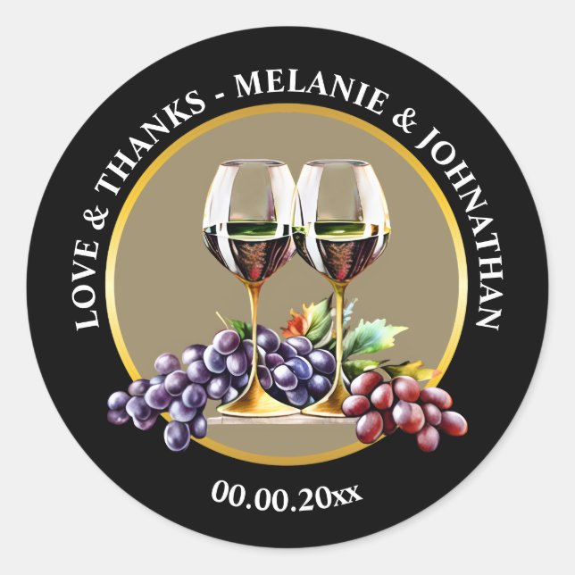 Sticker Rond Vin d'aquarelle verres raisins élégante vigne (Devant)