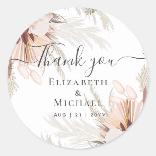 Sticker Rond Vin de Bourgogne Pampas Grass Mariage Tropical