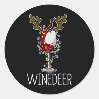 Sticker Rond Vin de Noël Reindeer Reindeer Vin rouge Verre