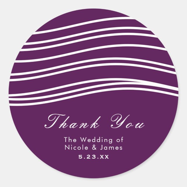 Sticker Rond Vin de Prune Violet et Blanc Vague Chic Mariage Mo (Devant)