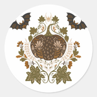Sticker Rond Vin de Witch Halloween design Citrouille