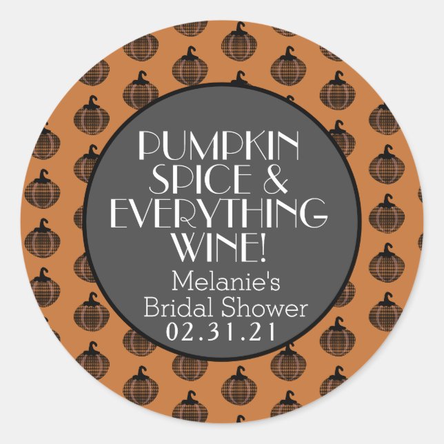 Sticker Rond Vin Épicé à la Citrouille Fête de Mariage d'Automn (Devant)