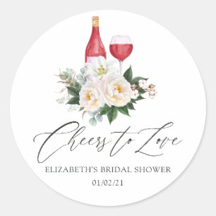 Sticker Rond Vin floral blanc Dégustation de mariage en douche