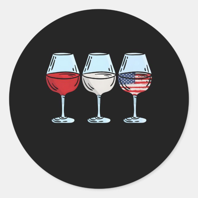 Sticker Rond Vin Rouge Bleu 4 juillet Vin Rouge Blanc Bleu Vin (Devant)