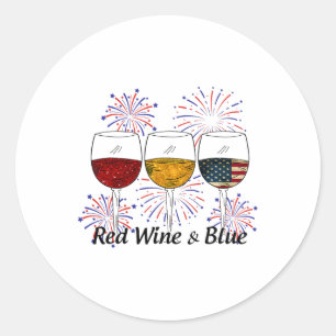 Sticker Rond Vin Rouge Et Bleu 4 juillet Rouge Blanc Bleu Vin