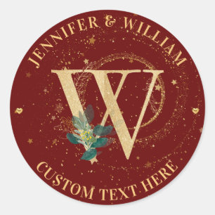 Sticker Rond Vin Rouge Topographie Monogramme Or W Mariage