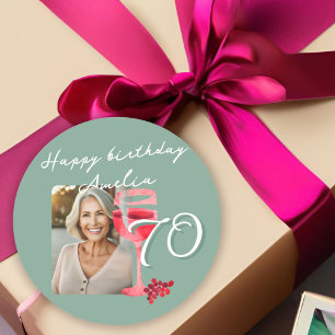 Sticker Rond Vin rouge Verre aquarelle Photo fête d'anniversair