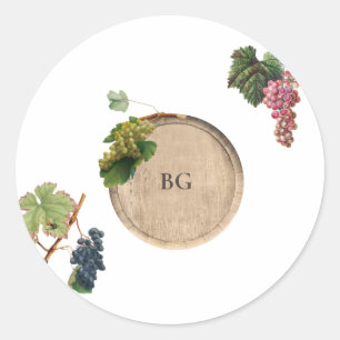 Sticker Rond Vin rustique Barrel Vignoble Mariage