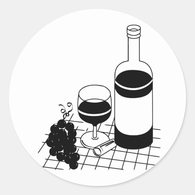 Sticker Rond Vin Verre et bouteille Raisins Boisson alimentaire (Devant)