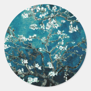Sticker Rond Vincent Van Gogh Almond Blossoms Dark Turquoise