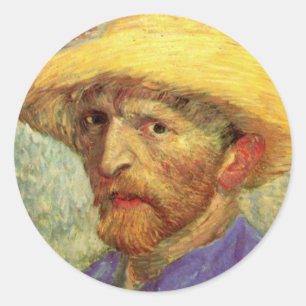 Sticker Rond Vincent van Gogh Autoportrait avec Casquette paill