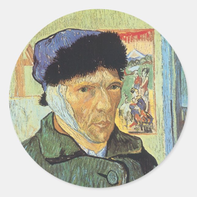 Sticker Rond Vincent van Gogh - Autoportrait avec l'oreille ban (Devant)