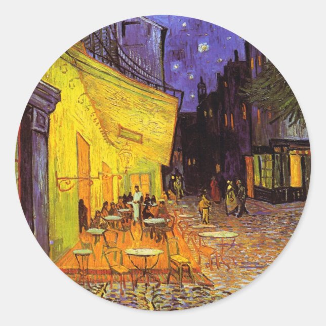 Sticker Rond Vincent Van Gogh Café Terrasse Au Night Fine Art (Devant)