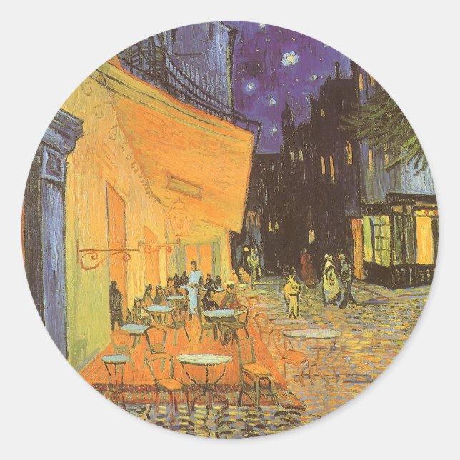Sticker Rond Vincent van Gogh - Café Terrasse en soirée (Devant)