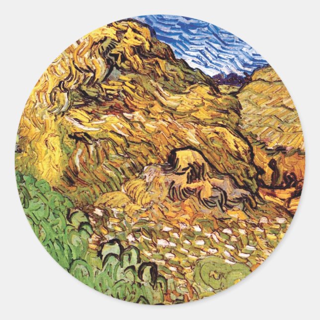 Sticker Rond Vincent Van Gogh - Champ aux meules de blé (Devant)