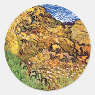 Sticker Rond Vincent Van Gogh - Champ aux meules de blé