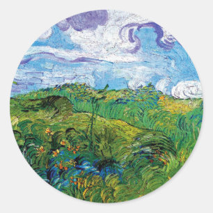 Sticker Rond Vincent Van Gogh - Champs de blé vert à Auvers