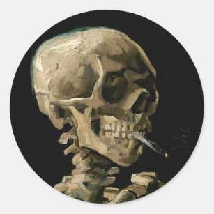 Sticker Rond Vincent van Gogh - Crâne avec cigarette brûlante