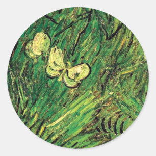 Sticker Rond Vincent Van Gogh - Deux papillons blancs Beaux-Art