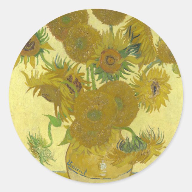 Sticker Rond Vincent Van Gogh - Fleurs de soleil - Peinture cla (Devant)