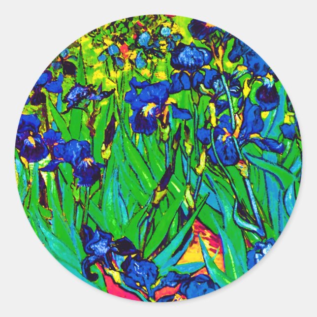 Sticker Rond Vincent Van Gogh - Irises - Art pop de fleurs (Devant)