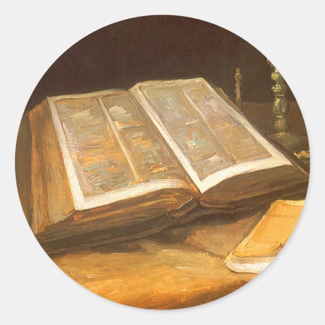 Sticker Rond Vincent van Gogh - Nature morte avec Bible (Devant)