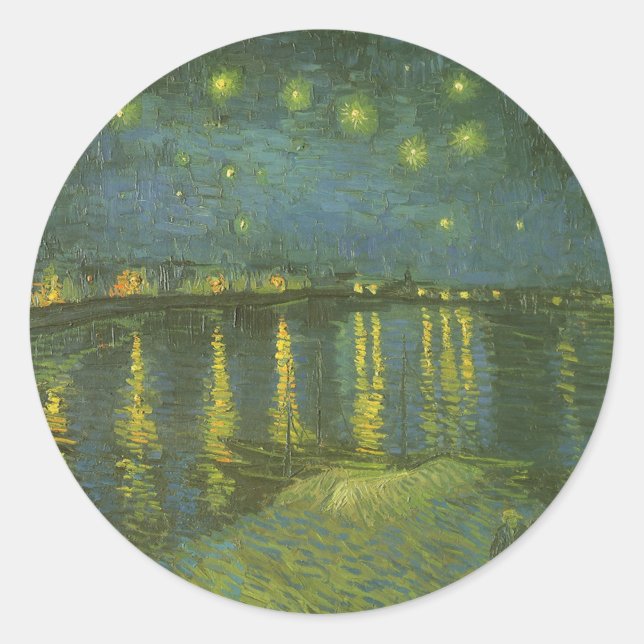 Sticker Rond Vincent van Gogh - Nuit étoilée sur le Rhône (Devant)