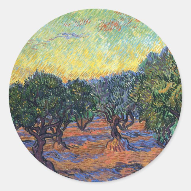 Sticker Rond Vincent Van Gogh Olive Grove Impressionnisme Art (Devant)