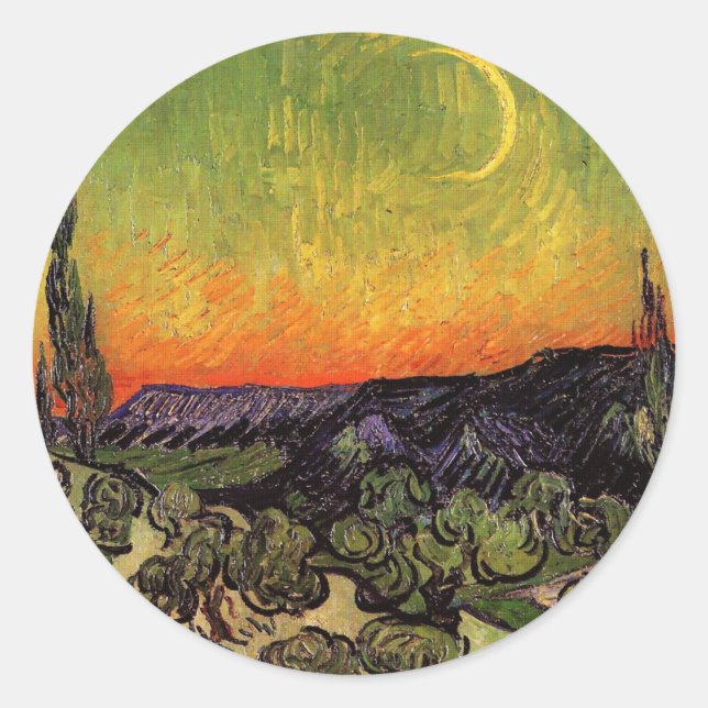 Sticker Rond Vincent Van Gogh Paysage de Moonlit (Devant)