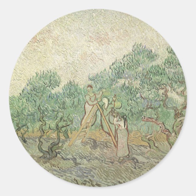 Sticker Rond Vincent van Gogh - Récolte des olives (Devant)