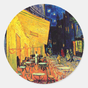 Sticker Rond Vincent Van Gogh - Terrasse de café la nuit Beaux-
