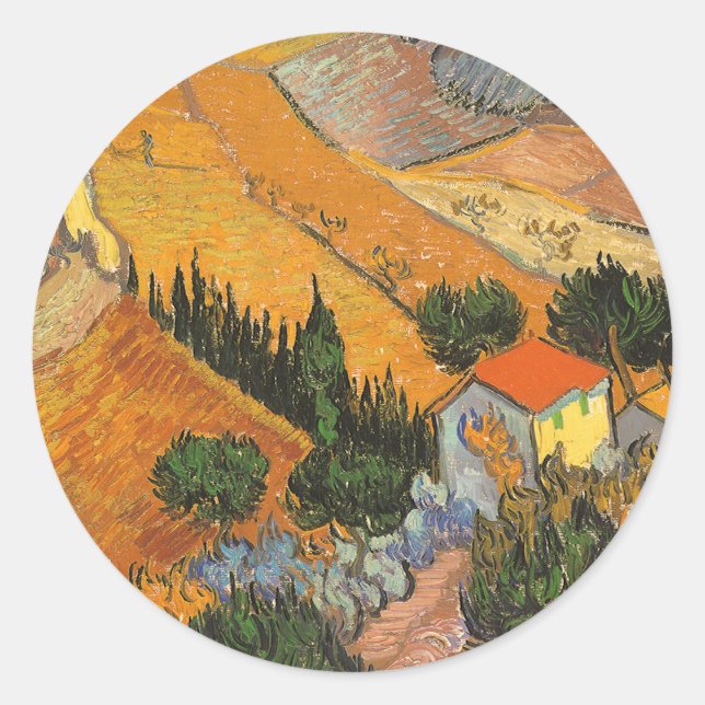 Sticker Rond Vincent van Gogh - Vallée avec laboureur (Devant)
