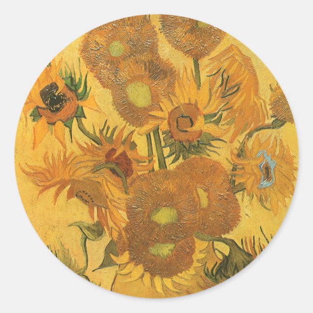 Sticker Rond Vincent van Gogh - Vase avec quinze tournesols (Devant)