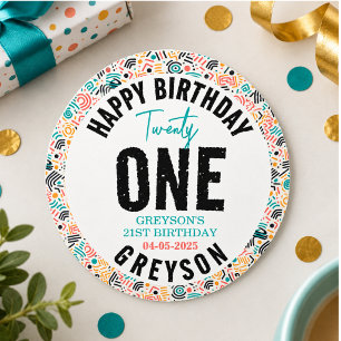 Sticker Rond Vingt et un 21e anniversaire géométrique coloré