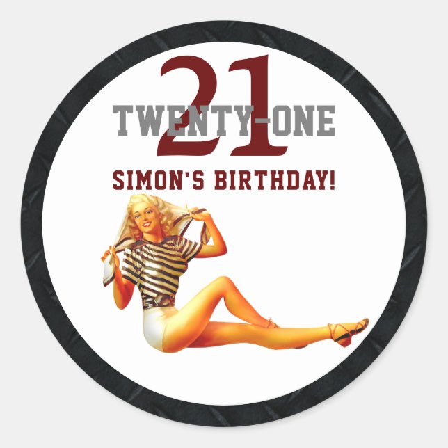 Sticker Rond Vingt-et-unième Anniversaire Joli Blonde 21 Nom (Devant)