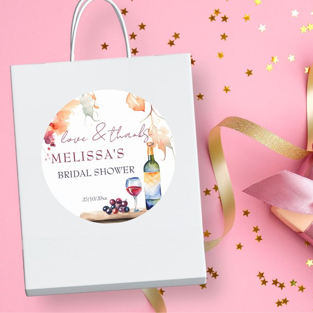 Sticker Rond Vino avant les vœux de mariage faveur de la douche (Vino before vows winery bridal shower template thank you favor sticker vineyard bridal shower favors)