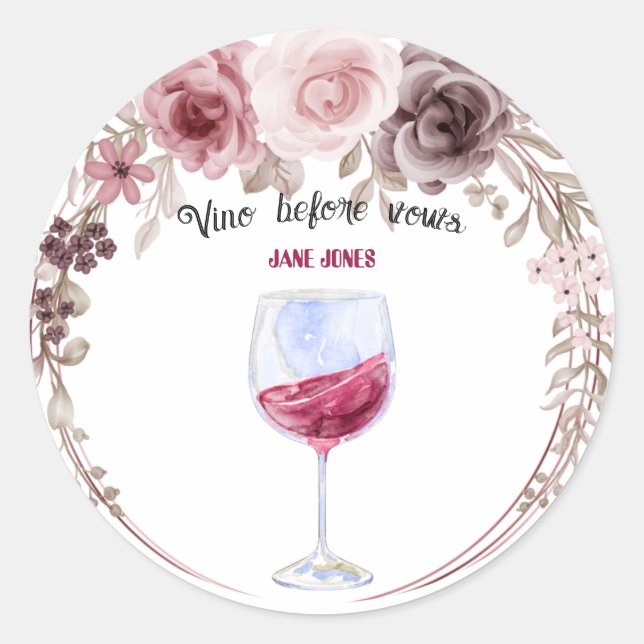 Sticker Rond Vino avant les voeux mariage échoué et rose fête d (Devant)