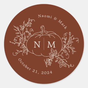 Sticker Rond Vins citrouilles Monogramme Mariage Classic Round 