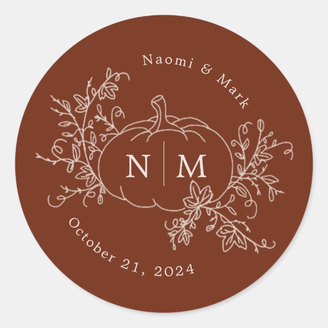 Sticker Rond Vins citrouilles Monogramme Mariage Classic Round  (Devant)
