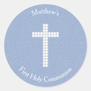 Sticker Rond Vins et rayures bleues communion