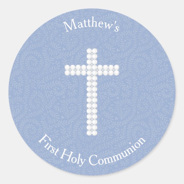 Sticker Rond Vins et rayures bleues communion (Devant)