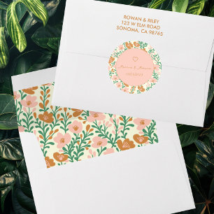 Sticker Rond Vins fleurs sauvages Rose Vert Élégant Mariage Per