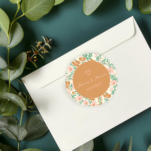 Sticker Rond Vins fleurs sauvages Rose Vert Élégant Mariage Per