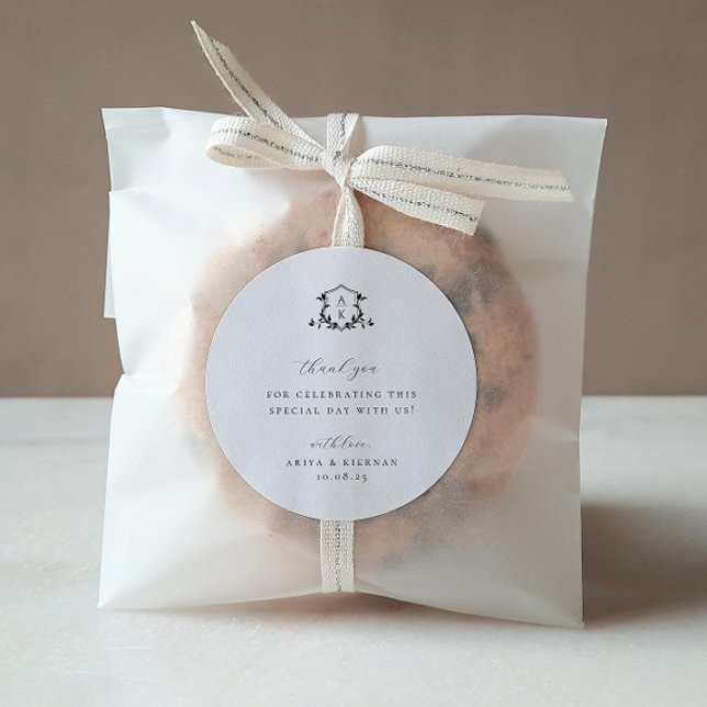 Sticker Rond Vins intemporels Crête noire Mariage Monogramme (Créateur téléchargé)