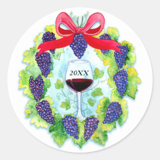 Sticker Rond Vins rouges Vins de Vacances Wreath avec Verre à v
