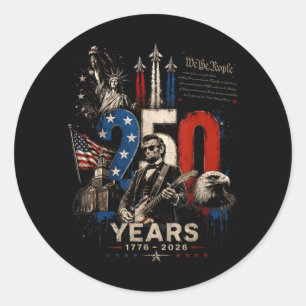 Sticker Rond Vintage 16e Président Abe Lincoln Jouant de la Gui