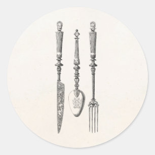 Sticker Rond Vintage 1800s Cuillère de Fourche de couteau coute
